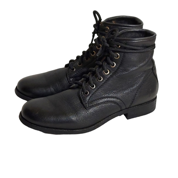 Frye Shoes - Frye Tyler Black Leather Combat Moto Lace Up Boots